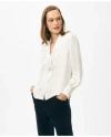 Brooks Brothers Ruffle Placket Tie-neck Blouse In Georgette Silk In White