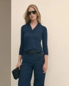 Brooks Brothers Ruffle V-neck Long-sleeve Top In Blue
