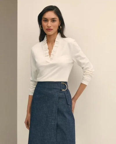 Brooks Brothers Ruffle V-neck Long-sleeve Top In White