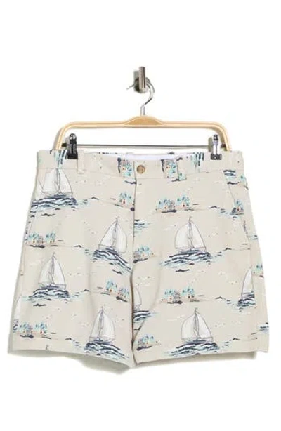 Brooks Brothers Sailboat Print Cotton Blend Chino Shorts In Neutral
