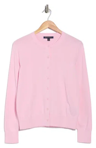 Brooks Brothers Scalloped Cotton Cardigan In Pink