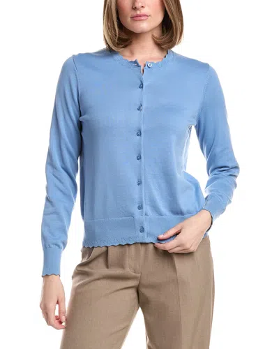 Brooks Brothers Scalloped Pointelle Trim Cardigan In Blue