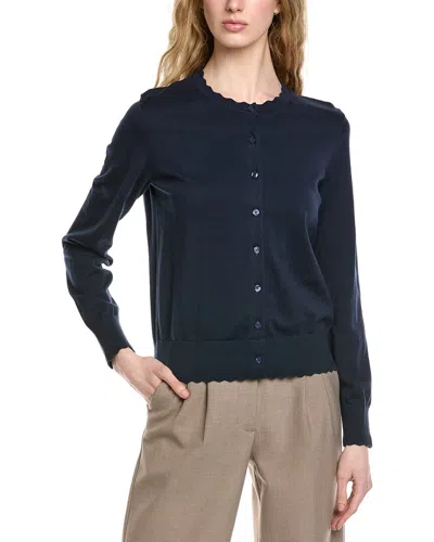 Brooks Brothers Scalloped Pointelle Trim Cardigan In Blue