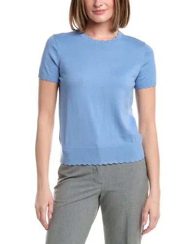 Brooks Brothers Scalloped Pointelle Trim Sweater In Blue