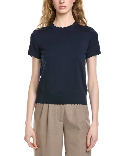 Brooks Brothers Scalloped Pointelle Trim Sweater In Blue