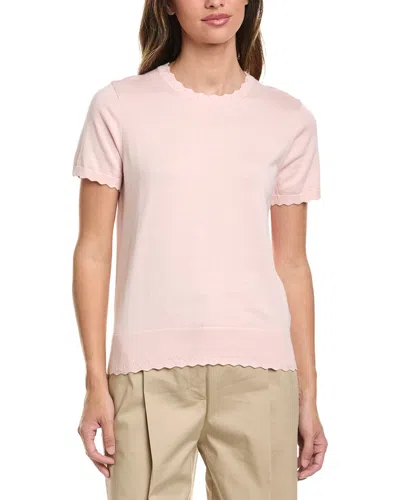 Brooks Brothers Scalloped Pointelle-trim Sweater In Pink