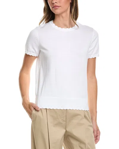 Brooks Brothers Scalloped Pointelle-trim Sweater In White