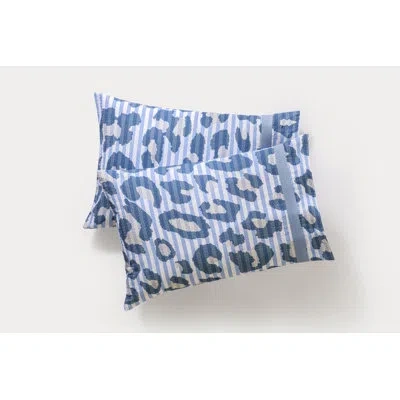 Brooks Brothers Seersucker Leopard 2 Piece 100% Cotton Guest Room Sham Case Pack In Blue