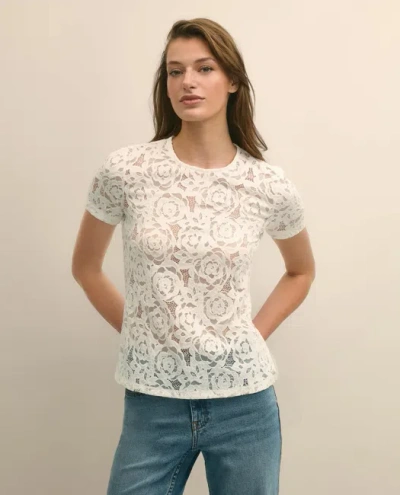 Brooks Brothers Semi-sheer Short-sleeve Top In Floral Lace In Neutral