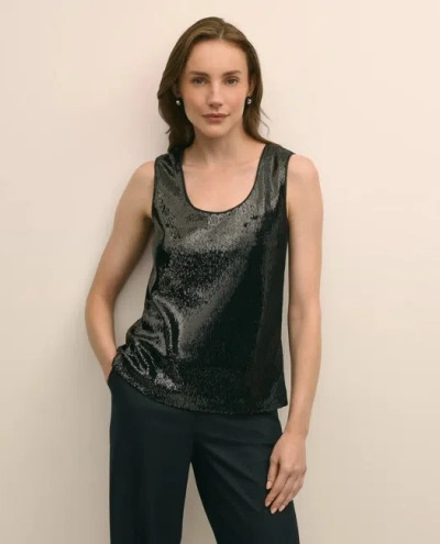 Brooks Brothers Sequin Scoop Neck Sleeveless Top In Black