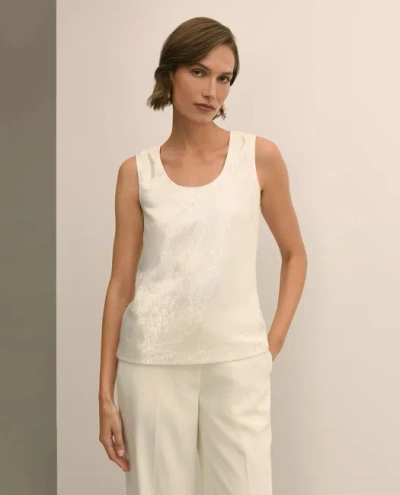 Brooks Brothers Sequin Scoop Neck Sleeveless Top In White