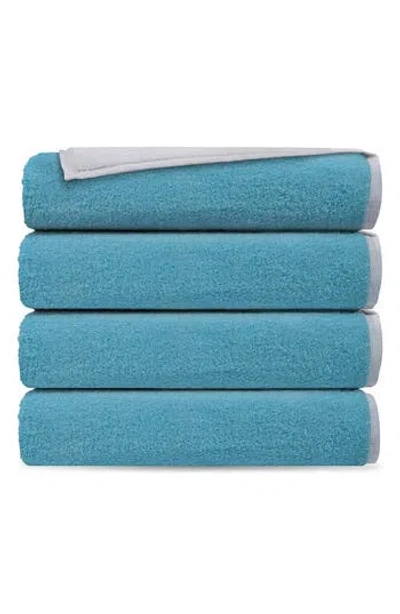 Brooks Brothers Set Of 4 Double Face Turkish Cotton Washcloths In White Seaglass