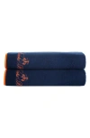 Brooks Brothers Contrast Frame 2 Piece Turkish Cotton Bath Towel Set Bedding In Blue
