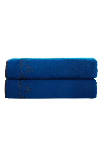 Brooks Brothers Set Of Two Cotton Bath Towels In Blue
