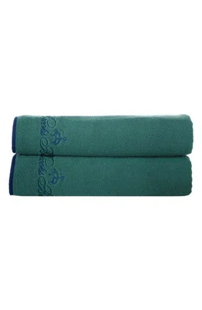 Brooks Brothers Set Of Two Cotton Bath Towels In Green
