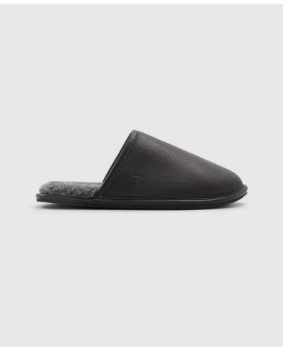 Brooks Brothers Shearling Lined Leather Slippers Shoes In Black