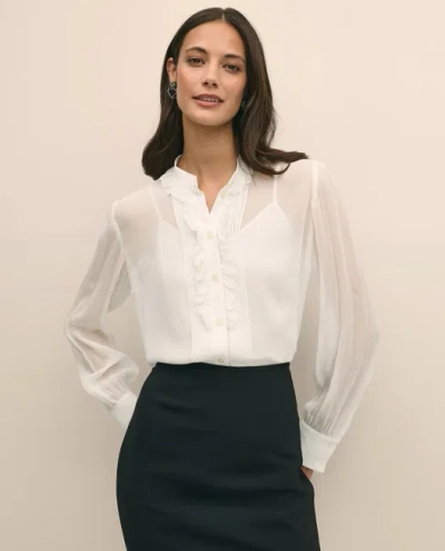 Brooks Brothers Sheer Pleated Ruffle Detail Blouse In White