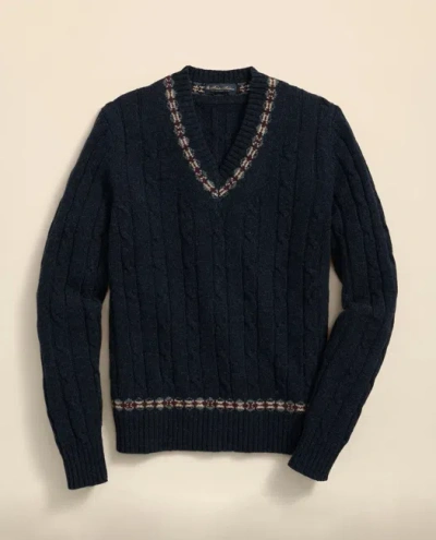 Brooks Brothers Shetland Wool Fair-isle Tipped Archive Tennis Sweater In Black