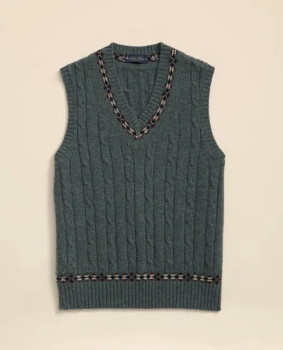 Brooks Brothers Shetland Wool Fair-isle Tipped Archive Tennis Vest In Green