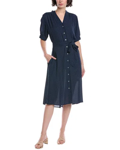Brooks Brothers Polka Dot Belted Crepe Button-up Dress In Blue