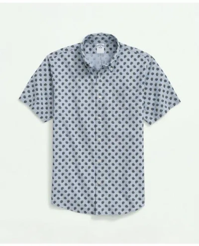 Brooks Brothers Short Sleeve Shirt In Linen-cotton Floral Print In Chambray