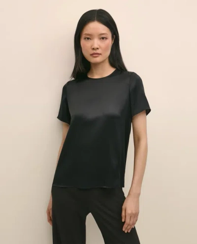 Brooks Brothers Short-sleeve Top In Washable Silk Charmeuse In Black