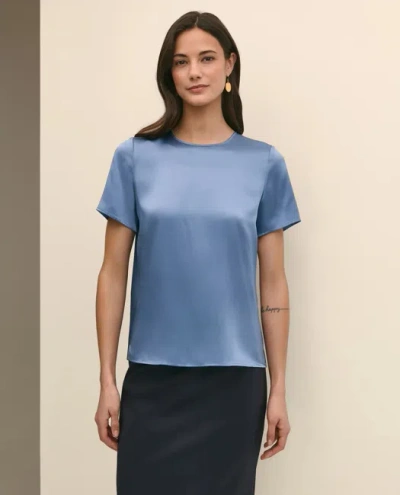 Brooks Brothers Short-sleeve Top In Washable Silk Charmeuse In Blue