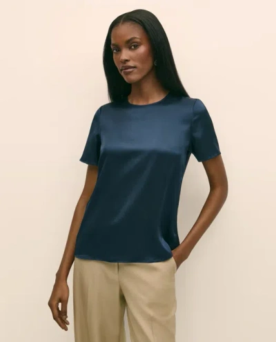 Brooks Brothers Short-sleeve Top In Washable Silk Charmeuse In Blue