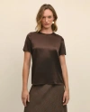Brooks Brothers Short-sleeve Top In Washable Silk Charmeuse In Brown