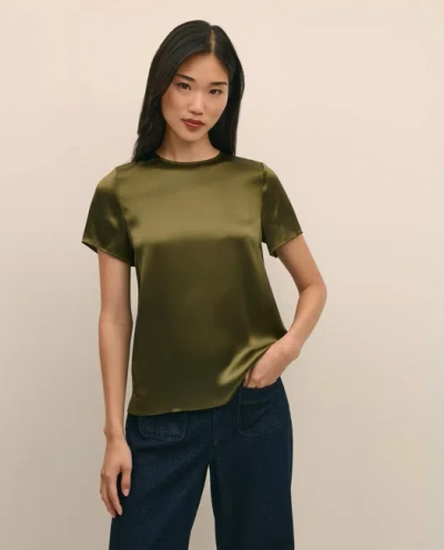 Brooks Brothers Short-sleeve Top In Washable Silk Charmeuse In Green