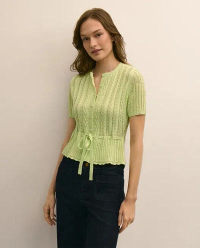Brooks Brothers Short-sleeve Pointelle Peplum Cardigan Sweater In Green