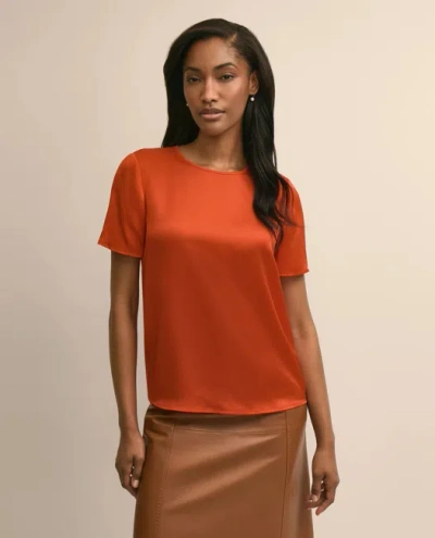 Brooks Brothers Short-sleeve Top In Washable Silk Charmeuse In Red