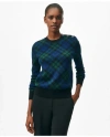 Brooks Brothers Shoulder-button Sweater In Bias-black-watch Alpaca-wool Blend In Navy/green