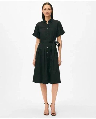 Brooks Brothers Signature A-line Cotton Sateen Shirt Dress In Black