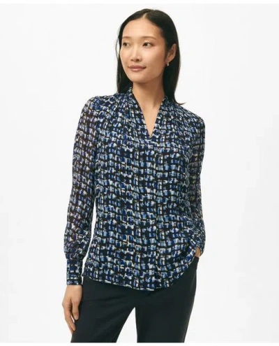 Brooks Brothers Signature Abstract Blouse In Chiffon In Blue
