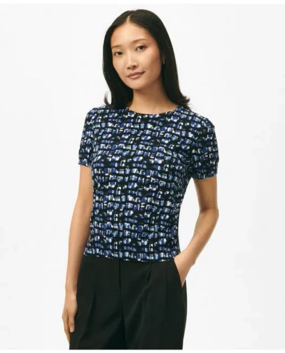 Brooks Brothers Twinset Abstract Short Sleeve Sweater In Cotton Jersey In Blue