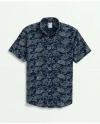 Brooks Brothers Signature Indigo Print Short Sleeve Sport Shirt In Indigo-dyed Cotton In Navy