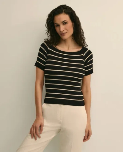 Brooks Brothers Silk Blend Ballet Neck Stripe Sweater In Black