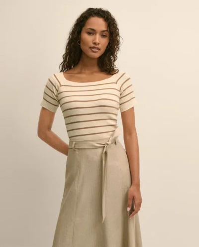 Brooks Brothers Silk Blend Ballet Neck Stripe Sweater In Neutral