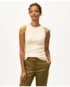 Brooks Brothers Twinset Silk Blend Ribbed Shell Sweater In White
