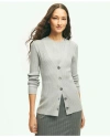 Brooks Brothers Twinset Silk Blend Ribbed V-neck Cardigan Sweater In Medium Heather Grey