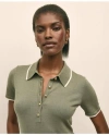 Brooks Brothers Silk Blend Short-sleeve Tipped Polo Sweater In Sage Green