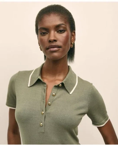 Brooks Brothers Silk Blend Short-sleeve Tipped Polo Sweater In Sage Green
