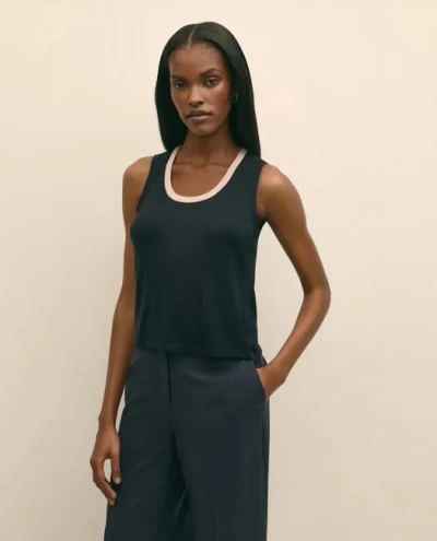 Brooks Brothers Silk-blend Tipped Sleeveless Sweater Shell In Blue