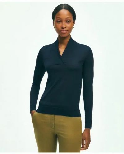 Brooks Brothers Silk-cashmere Shawl-collar Sweater In Dark Navy