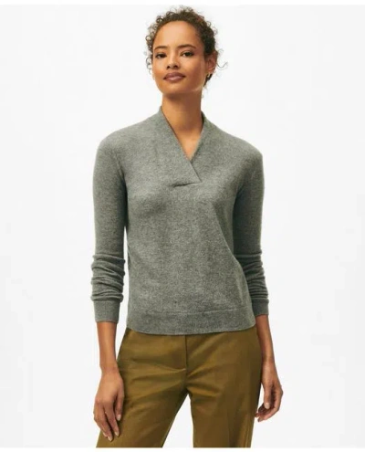 Brooks Brothers Silk-cashmere Shawl-collar Sweater In Grey Heather