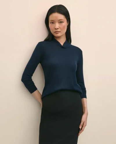 Brooks Brothers Silk Cashmere Twist Neck Sweater In Blue