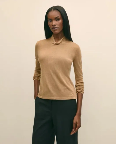 Brooks Brothers Silk Cashmere Twist Neck Sweater In Brown