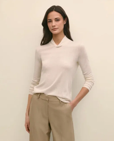 Brooks Brothers Silk Cashmere Twist Neck Sweater In White