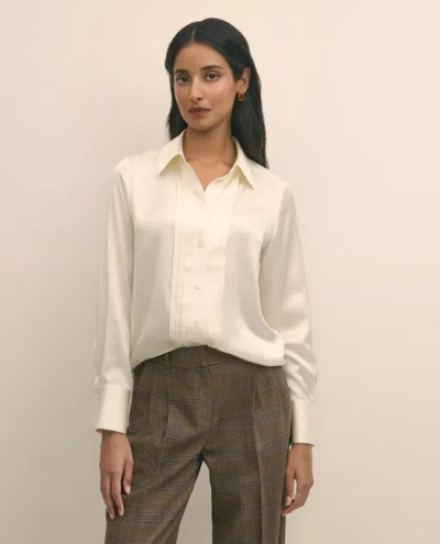 Brooks Brothers Silk Charmeuse Pintucked Blouse In White